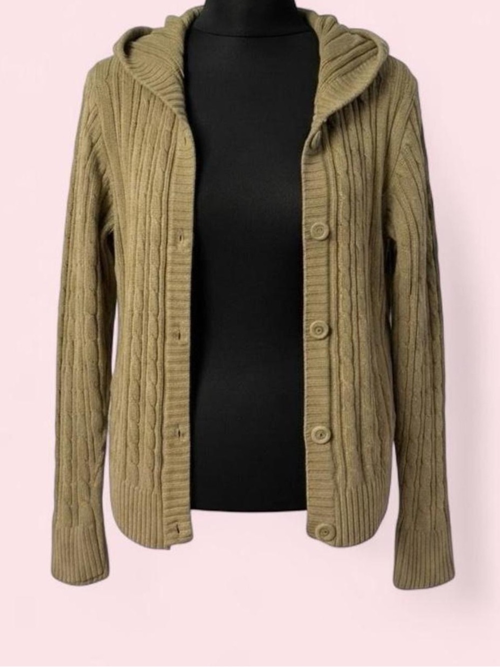 Faded Glory Vintage 1990s Cable Knit Hooded Cardigan - Tan